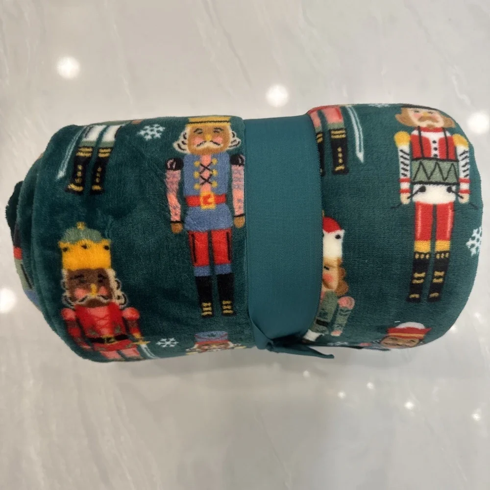 Kringle Express 60x80 Nutcracker Holiday Throw Blanket Printed Border NEW